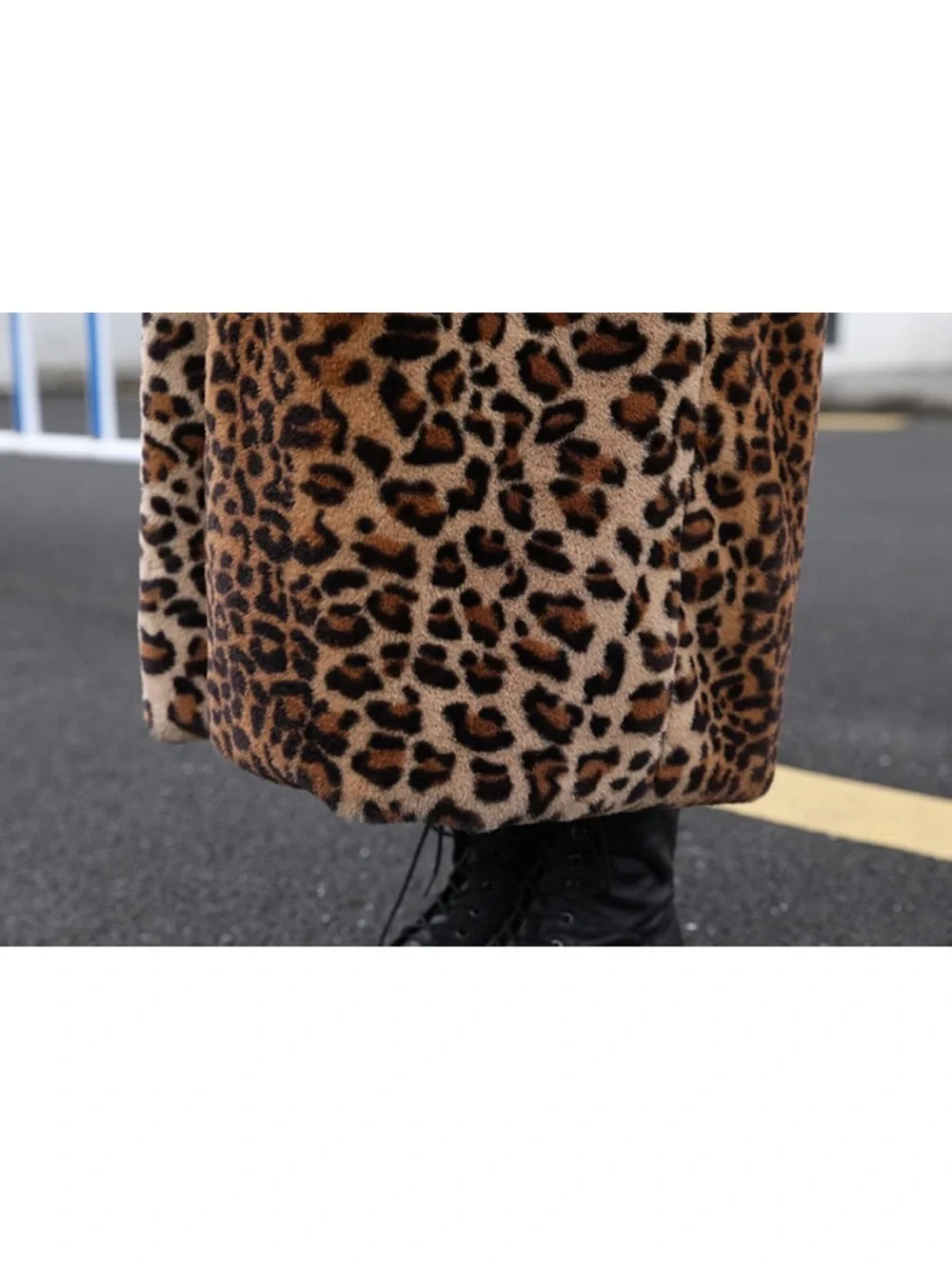women Leopard Print Faux Fur Hooded Coat - Brown